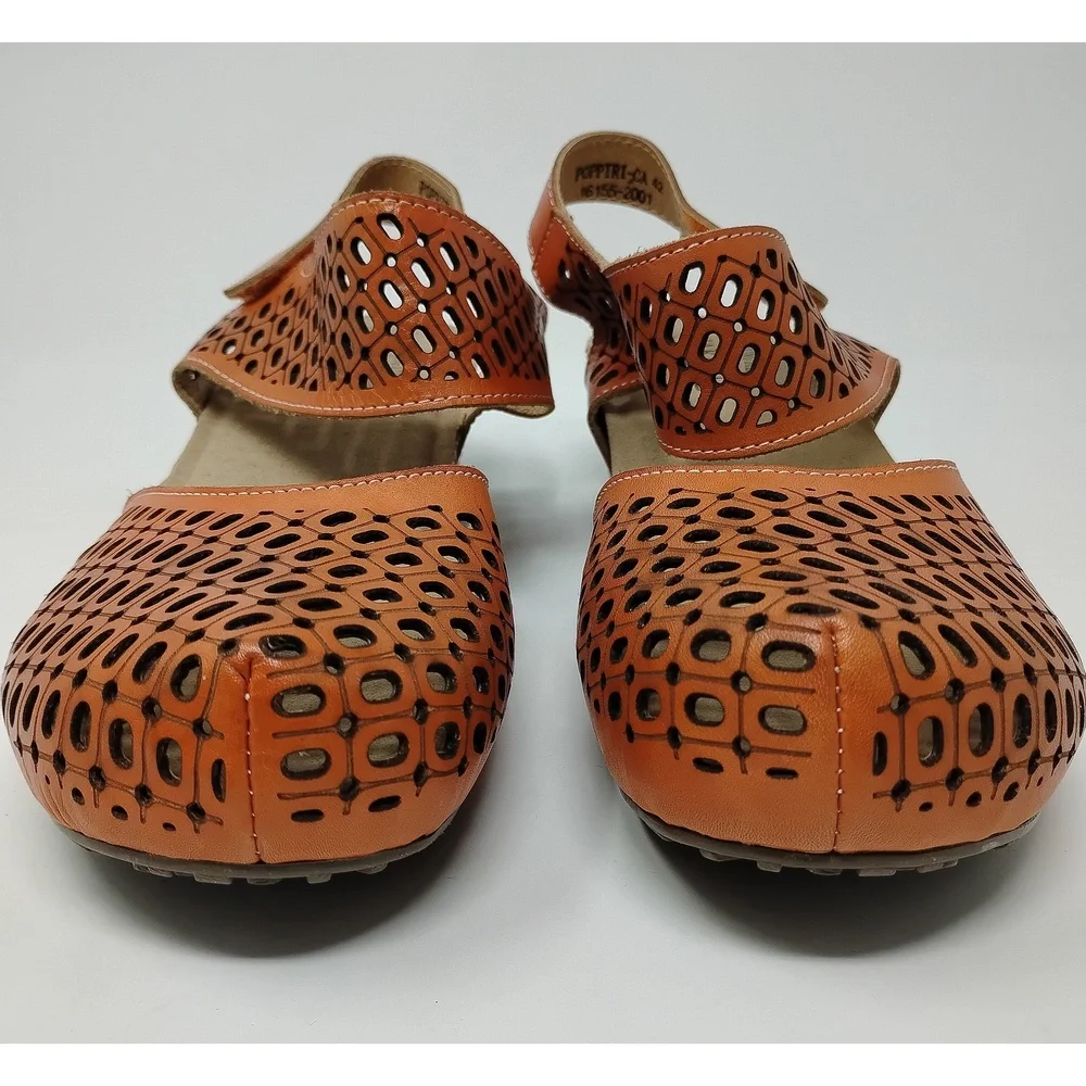 L'Artiste Leather Sandal Size 42 Boho Artisan Wedge Geometric Cutout Slip-On